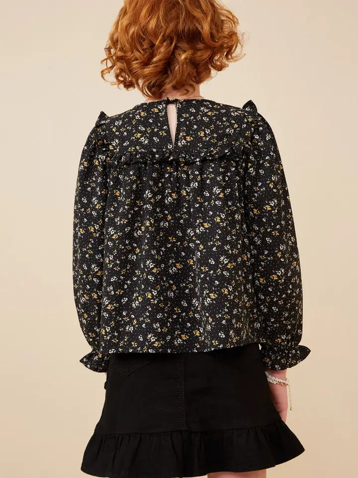 Youth Girls Ruffle Detail DItsy Floral Top