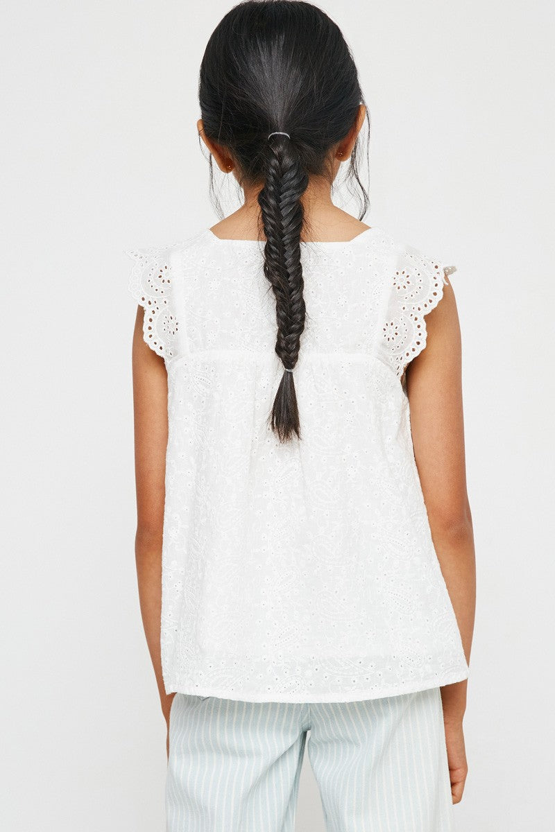 Girls Paisley Eyelet Square Neck Top