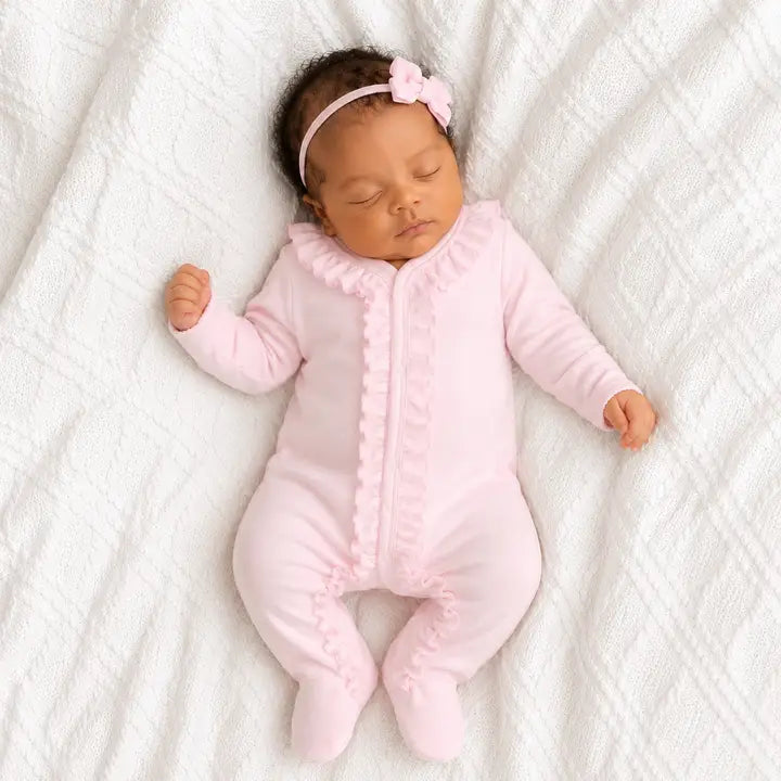 Baby Girls Essentials Solid Pink Ruffle Footie