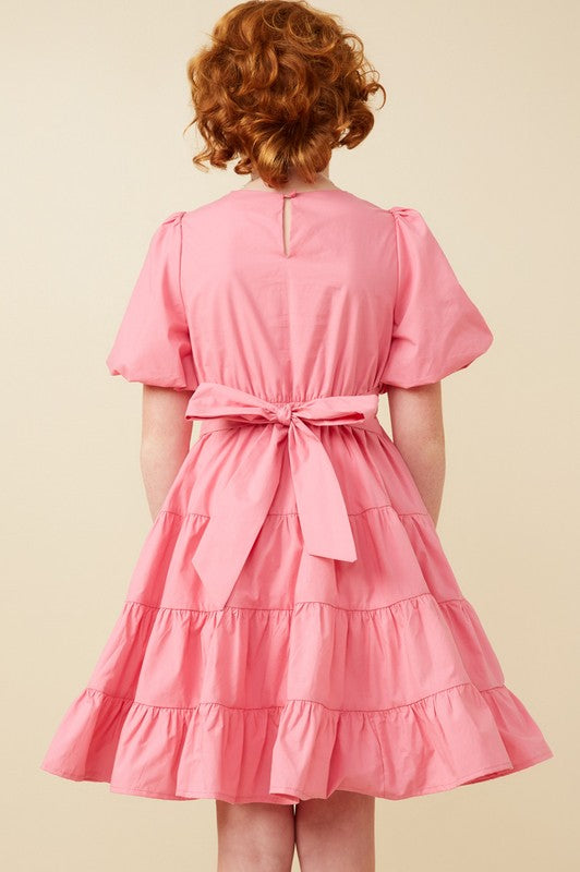 Youth Girls Puff Sleeve Poplin Dress