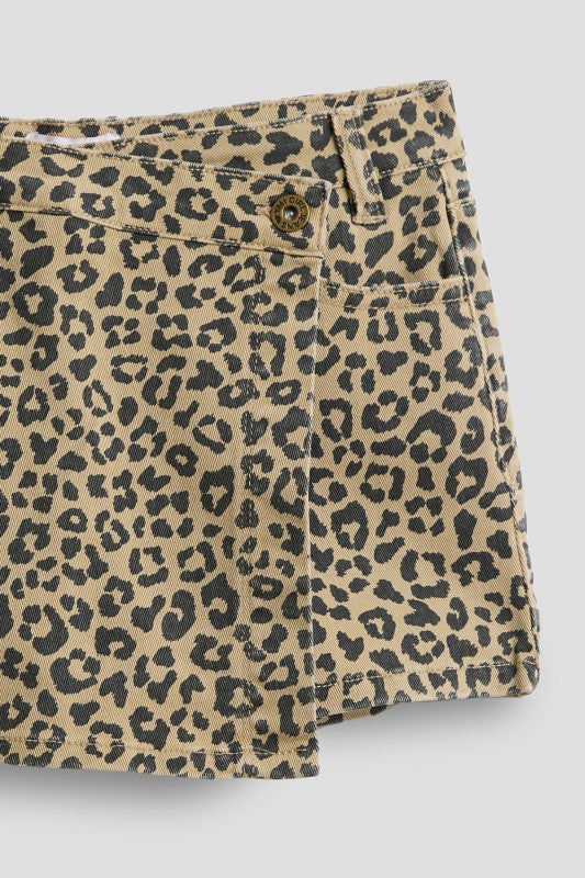 Youth Girls Asymmetrical Leopard Denim Skort