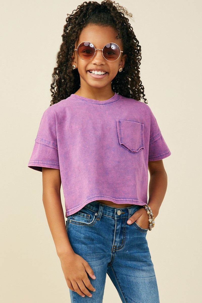Washed Raw Edge Detail Pocket T Shirt