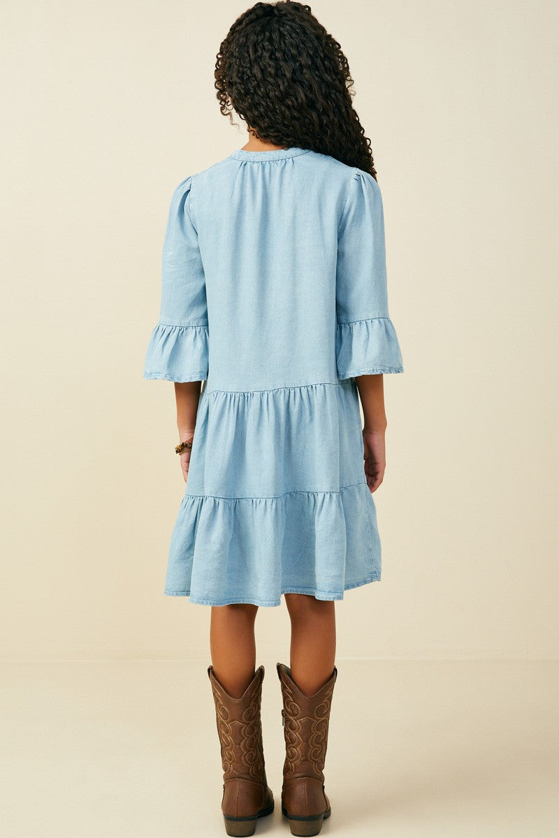 Youth Girls Button Detail Ruffle Sleeve Dress