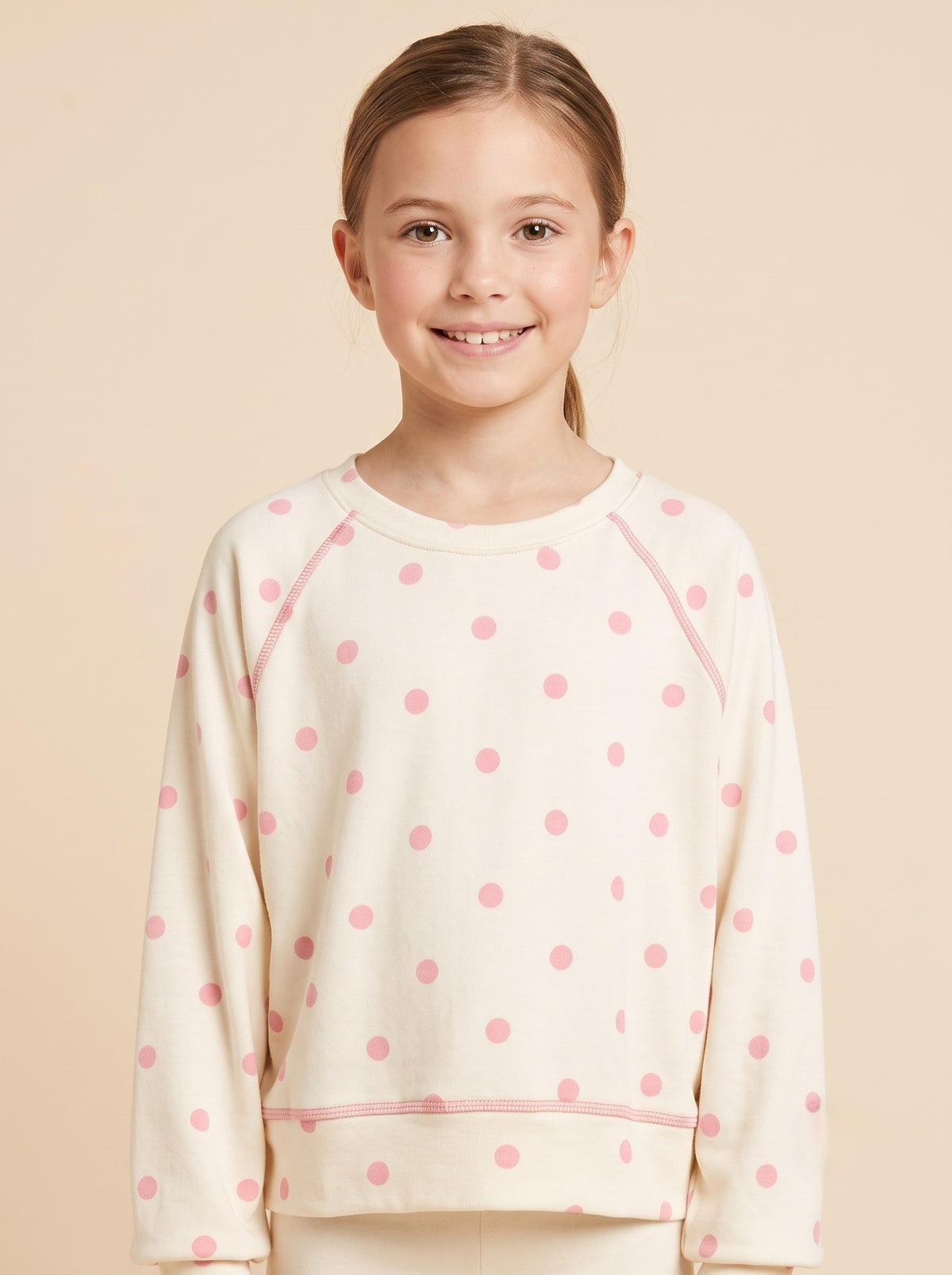 Youth Girls Contrast Stitch Polka Dot Top