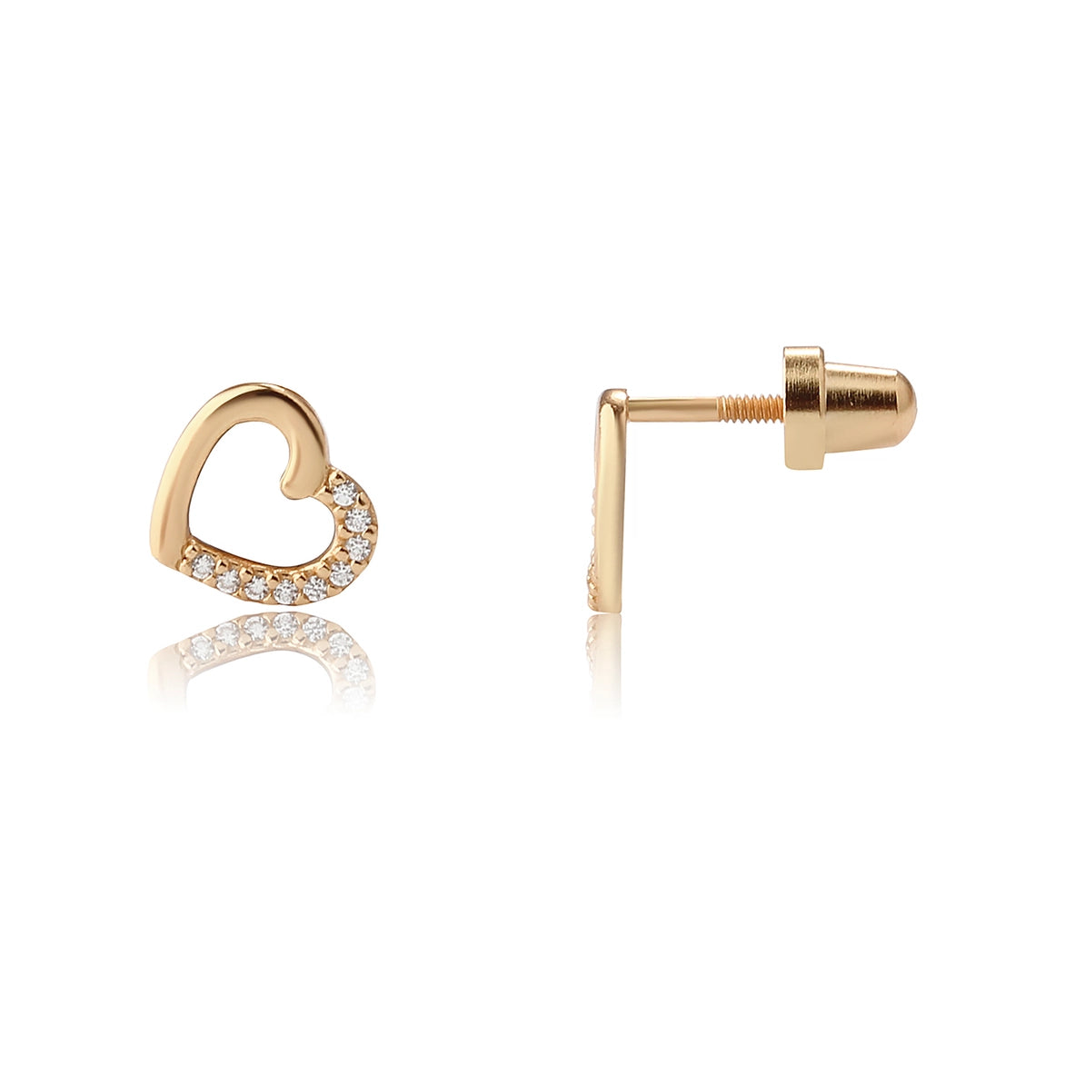 Girls 14K Gold-Plated Open Heart Screw Back Earrings
