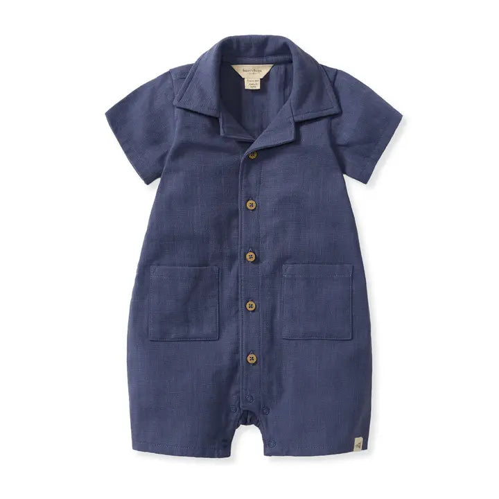 Infant Boy Check Gauze Short Sleeve Romper