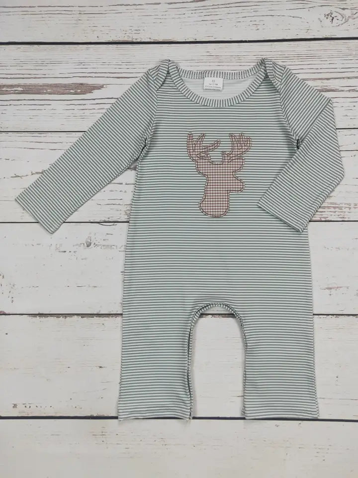 Baby Boy Stripe Romper with Deer Print