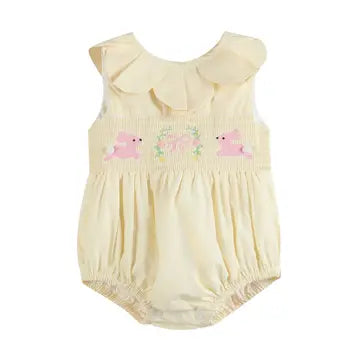Infant Girl Petal Collared Smocked Bubble Romper