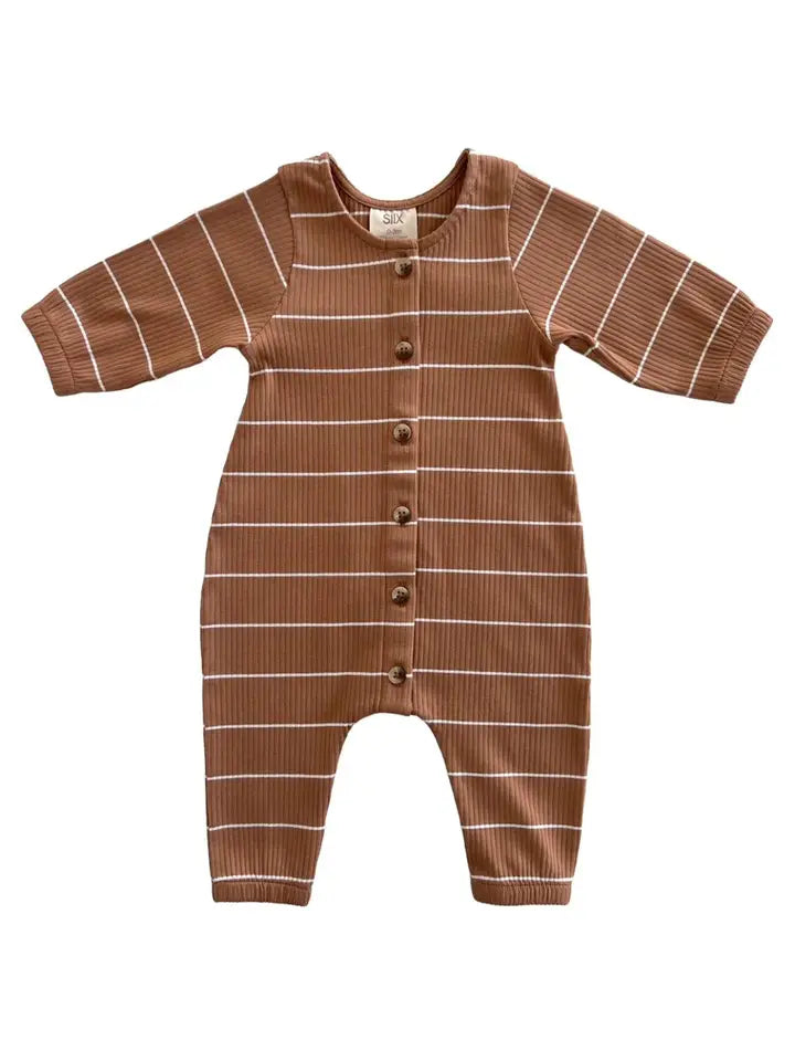 Infant Boy Saddle Stripe Organic Ribbed Long Sleeve Romper
