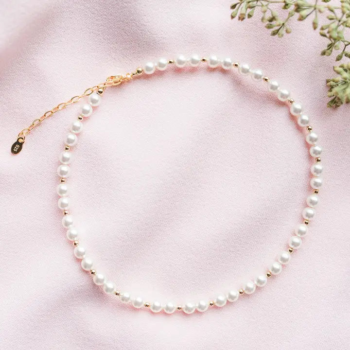 Girls 14k Gold Plated Pearl Necklace Baptism Gift