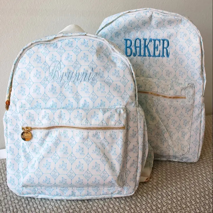 Blue Toile Backpack + Lunchbox