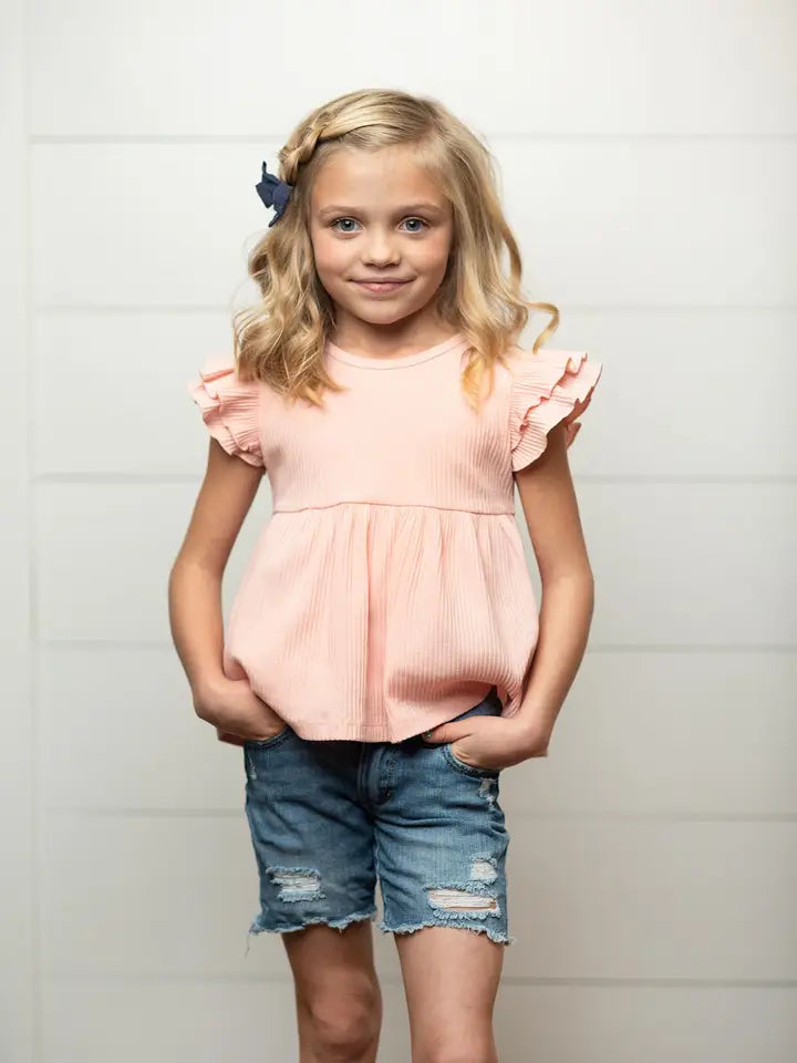 Girls Double Ruffle Sleeve Top