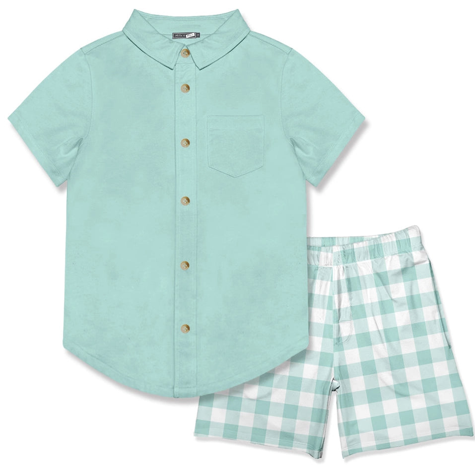 Toddler Boys Mint Plaid Top And Shorts Set