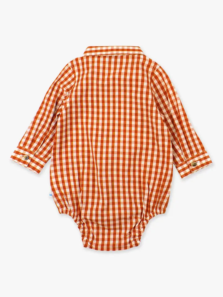 Baby Boys Rust Gingham Long Sleeve Button Down Bodysuit