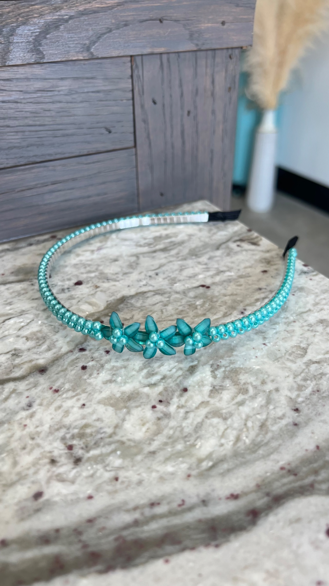 Beaded Headband With Flower Accent