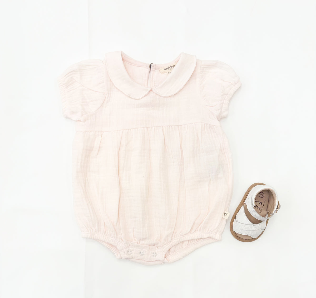 Infant Girl Muslin Collar Short Sleeve Bubble Romper - Pink