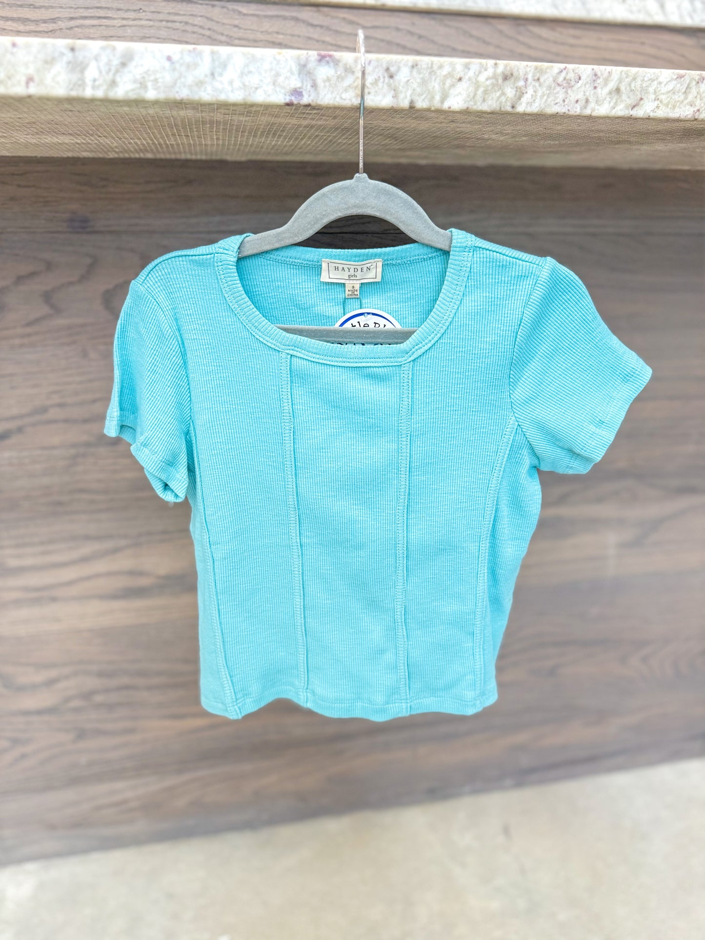 Youth Girls Self Binding Knit Short Sleeve Tee
