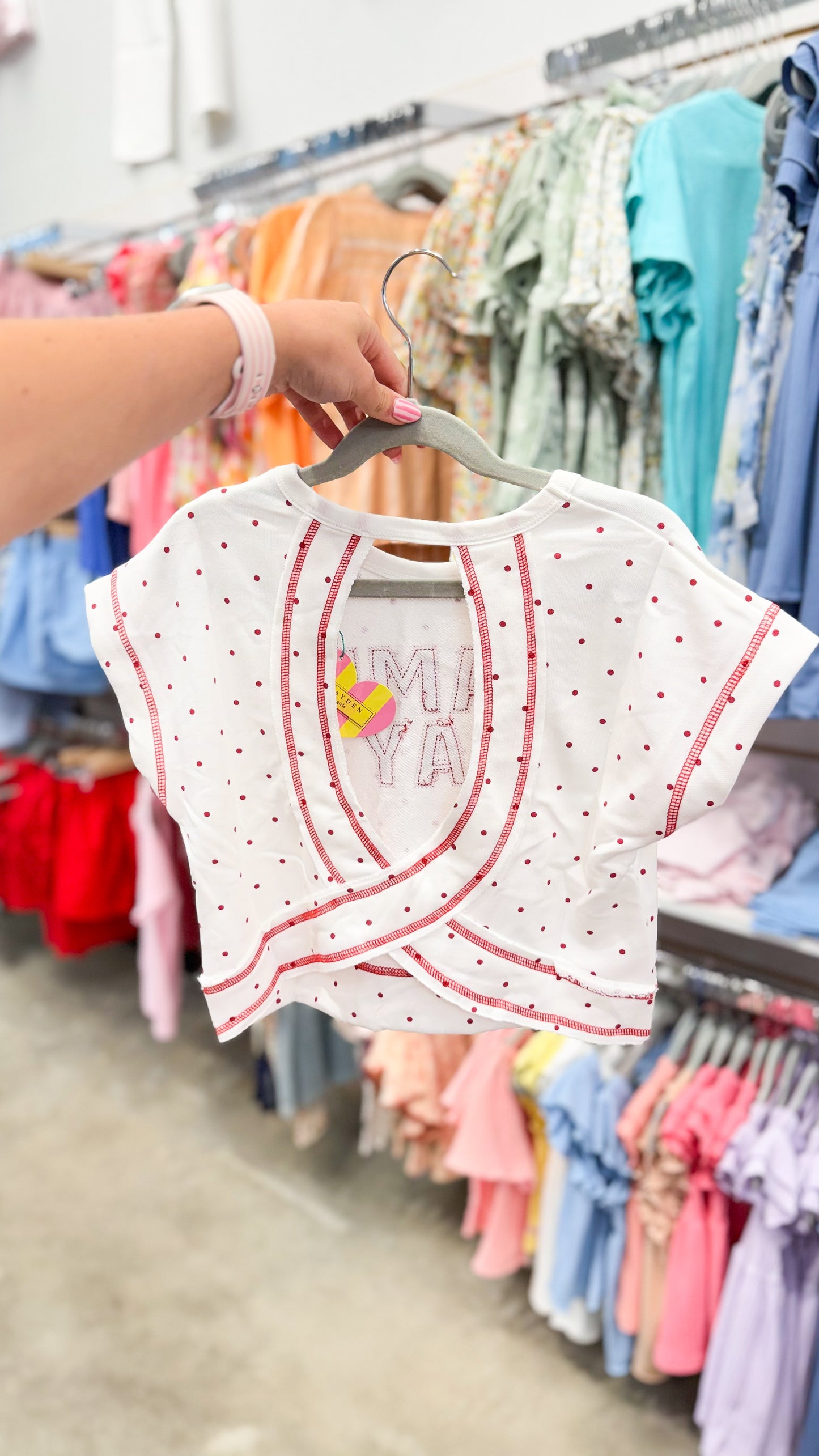 Youth Girls Polka Dot Open Back Gameday Top