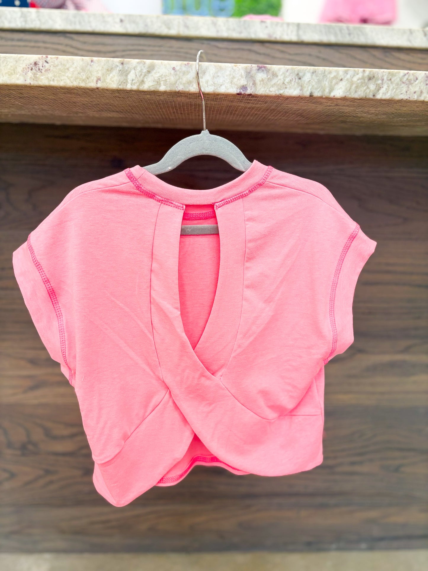 Youth Girls Overlap Open Back Reverse Stitched Top