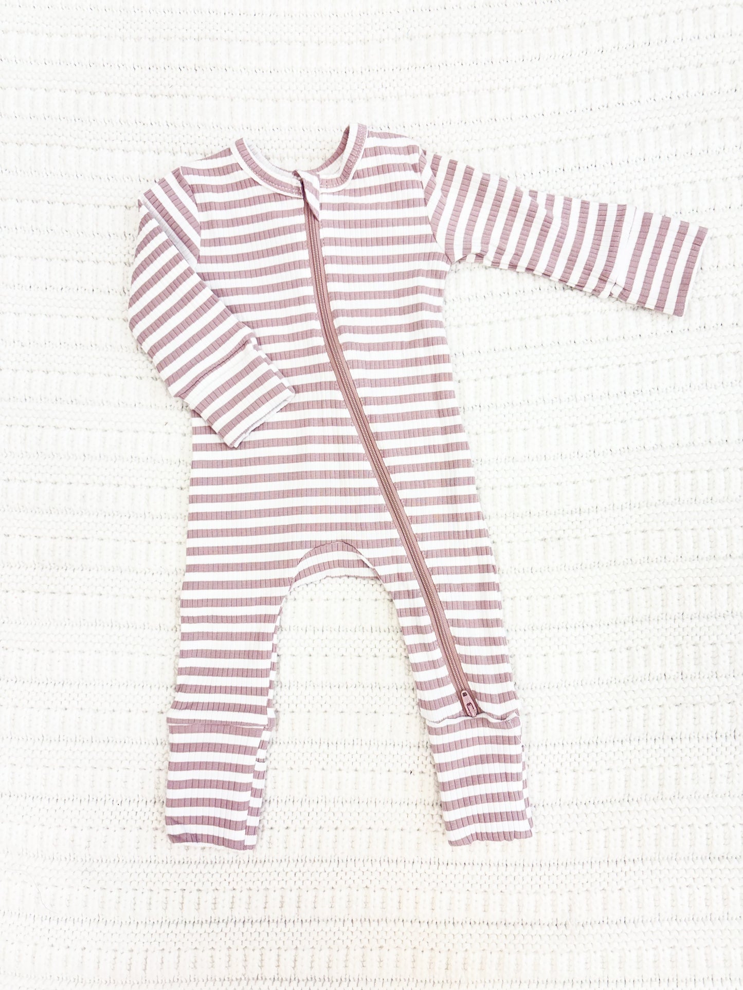 Infant Girl Violet Stripe Ribbed 2-Way Zip Romper