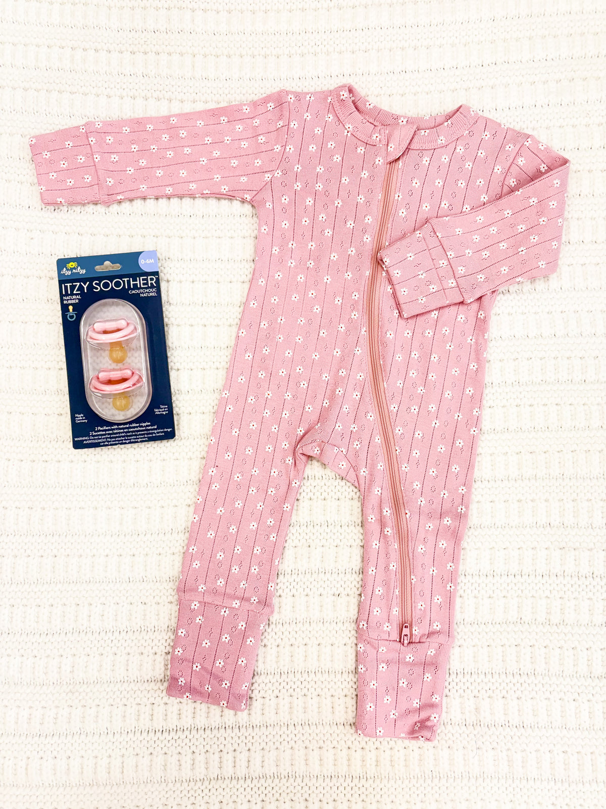 Infant Girl Pink Flower Organic Pointelle 2-Way Zip Romper