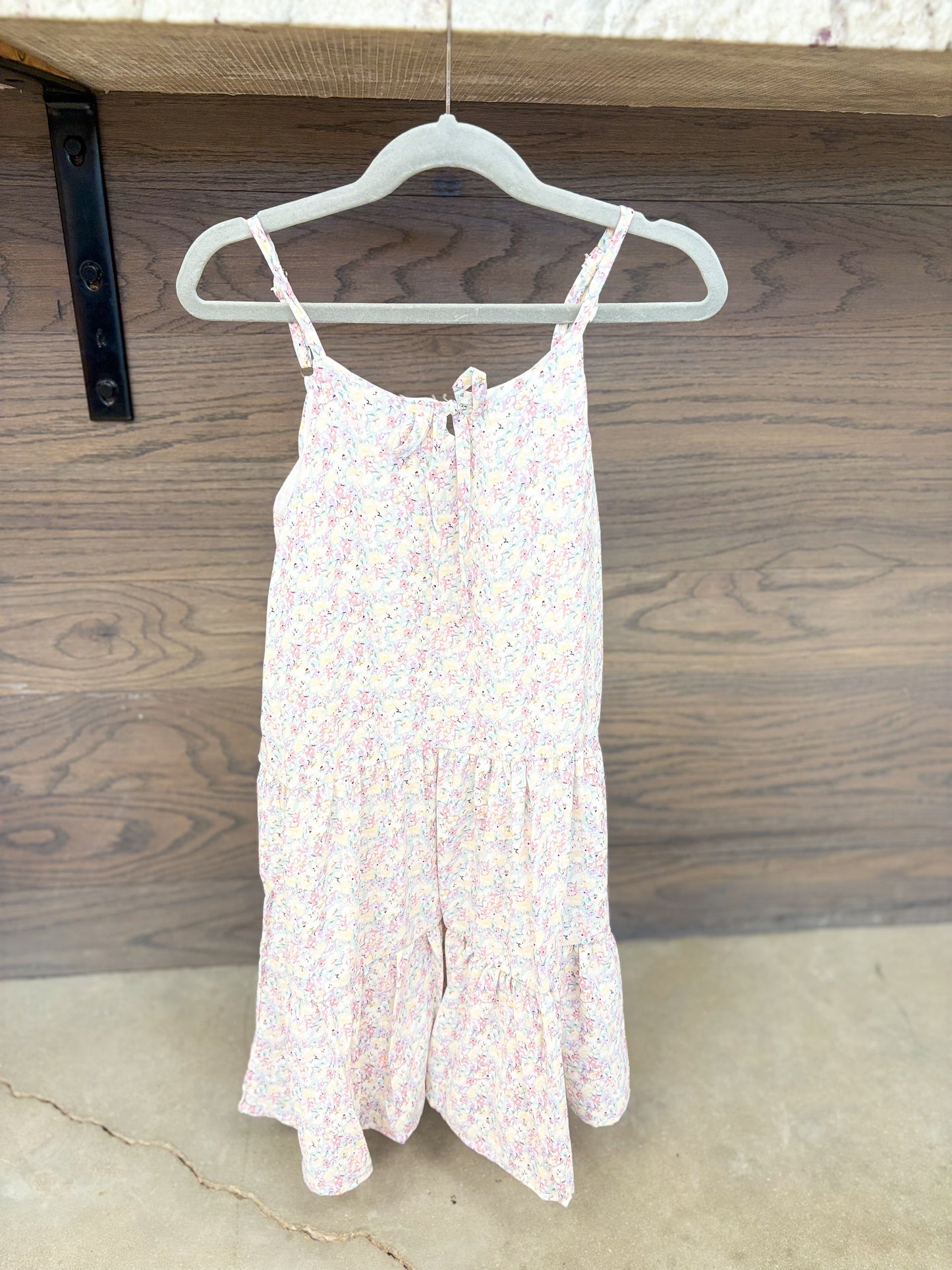 Youth Girls Floral Pastel Tiered Tie Front Tank Dress