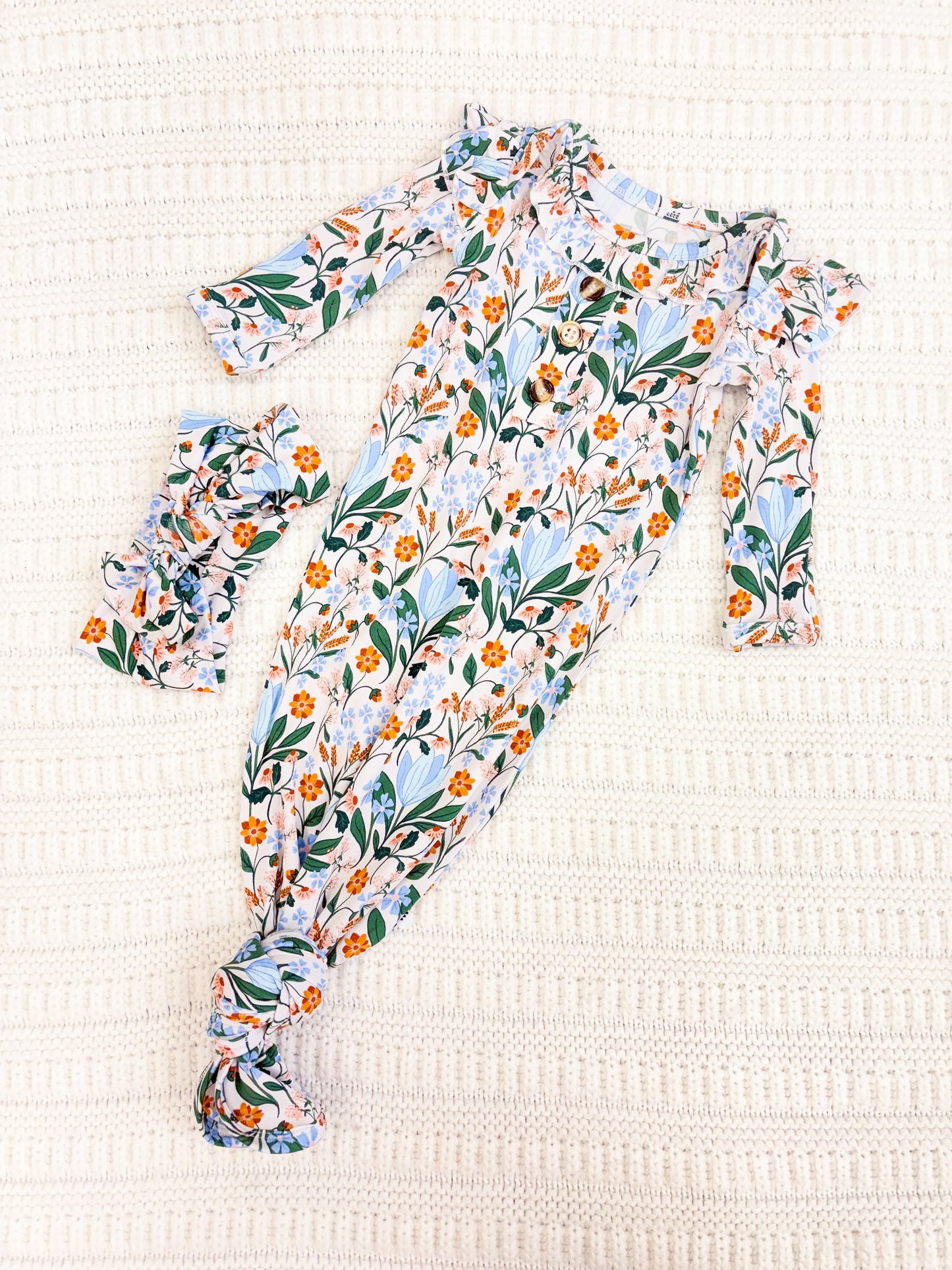 Infant Girl Eleanor Bamboo Knotted Gown and Bow