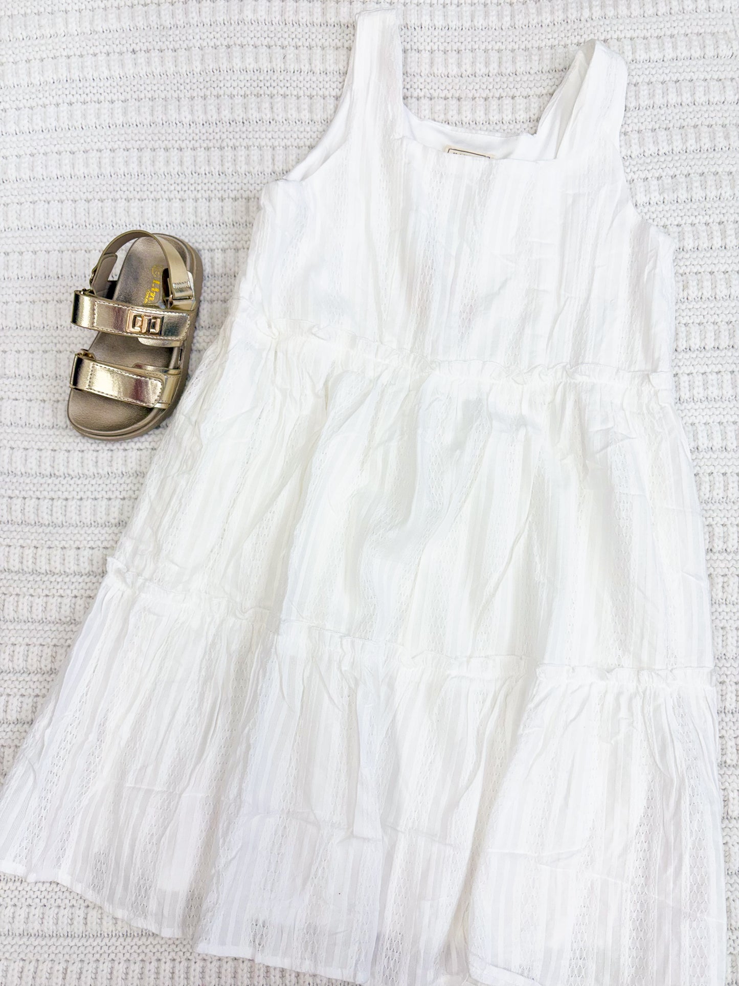 Youth Girls Textured Square Neck Ruffle Tiered Dress