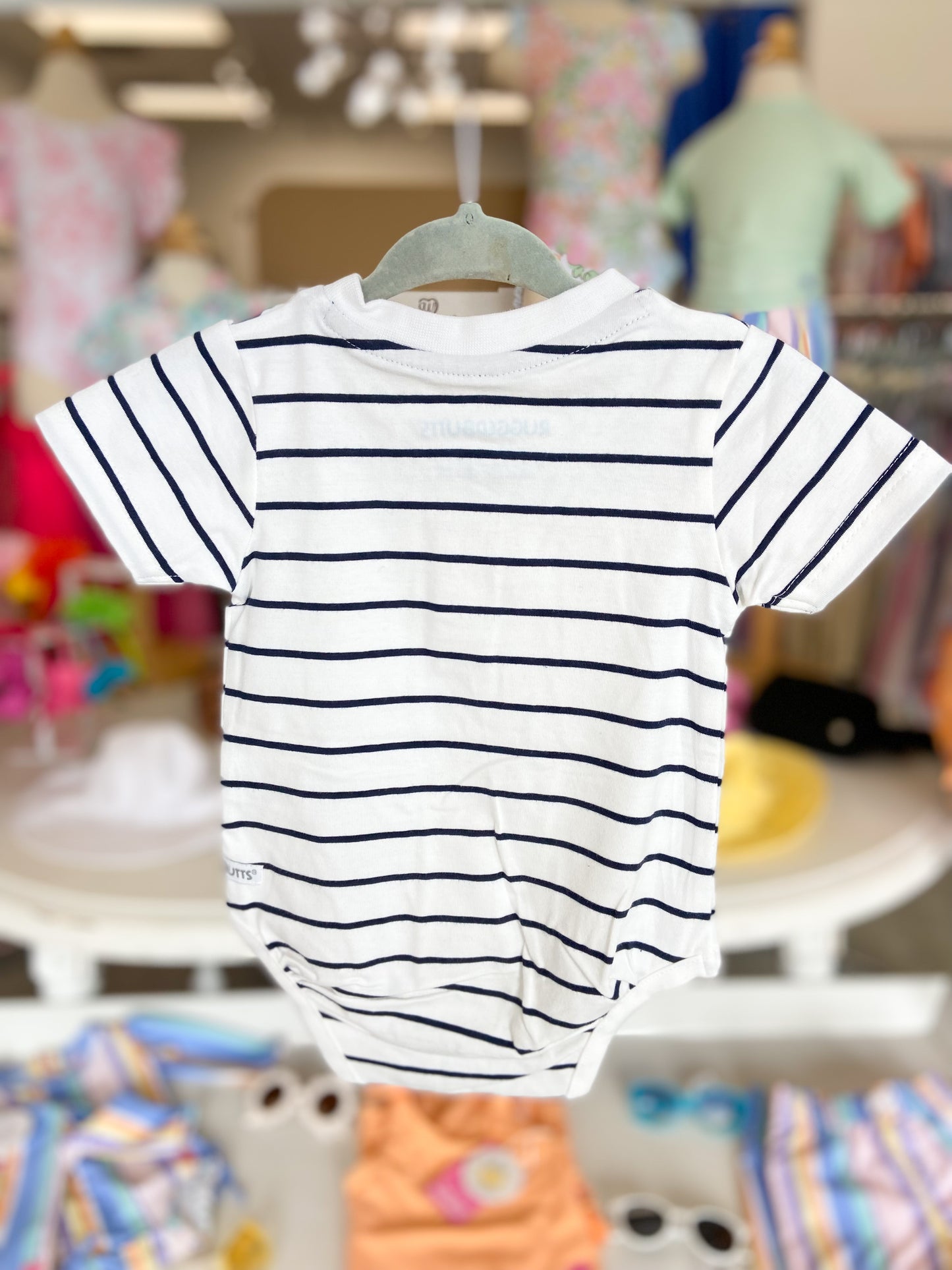 Baby Boys White & Navy Stripe Short Sleeve Henley Bodysuit