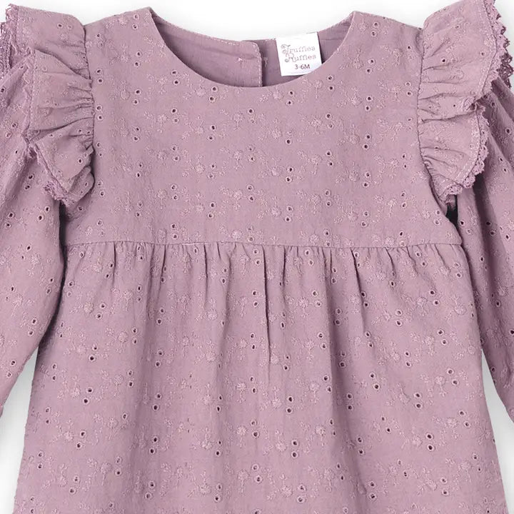 Infant Girls Mauve Eyelet Romper