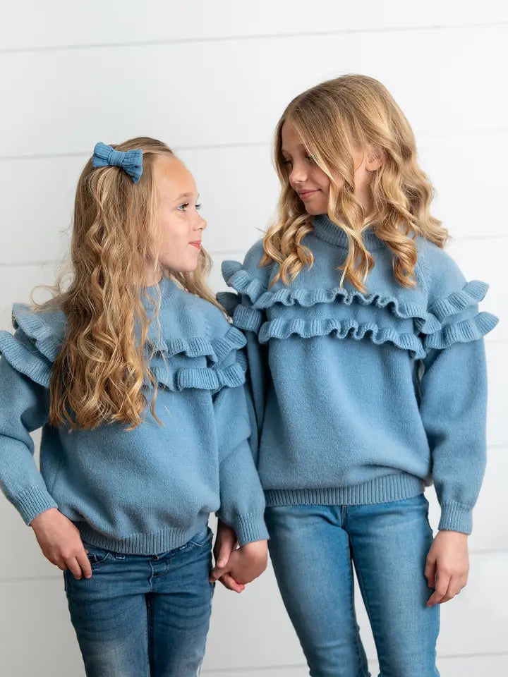 Toddler & Youth Girls Double Ruffle Crew Neck Sweater