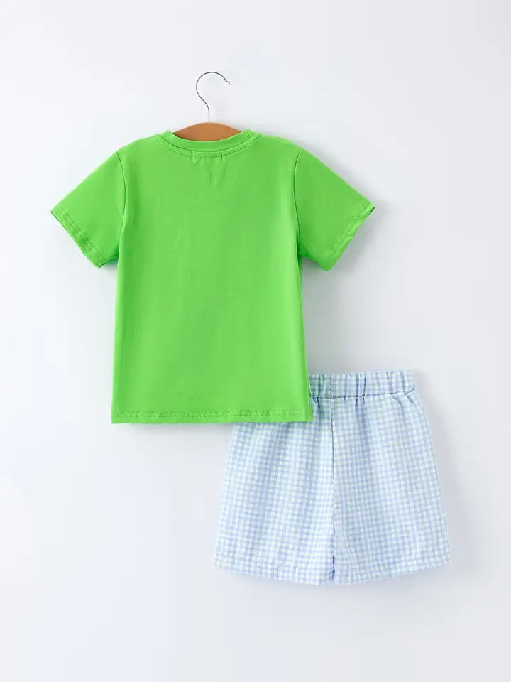 Toddler Boys Crocodile Embroidered Plaid Shorts Set
