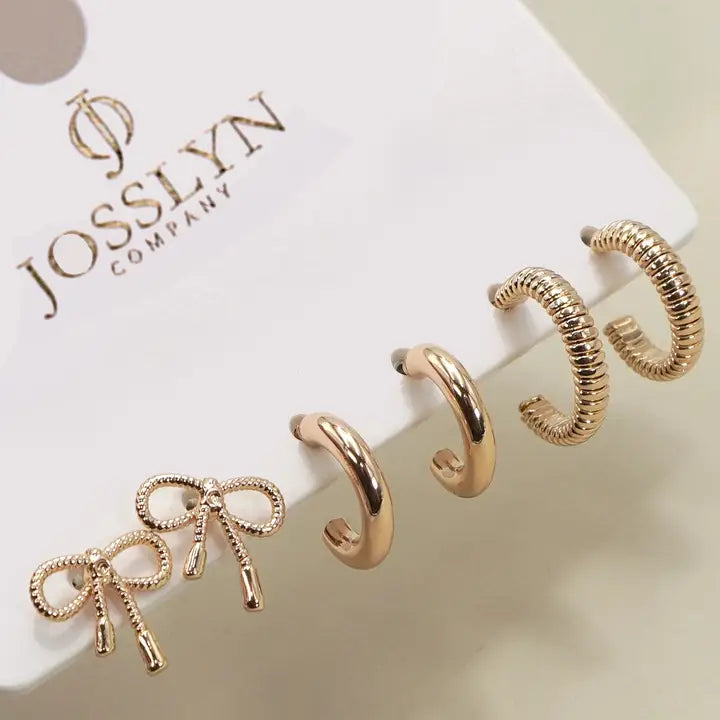 Set of 3 Mini Bow Huggie Hoop Earrings