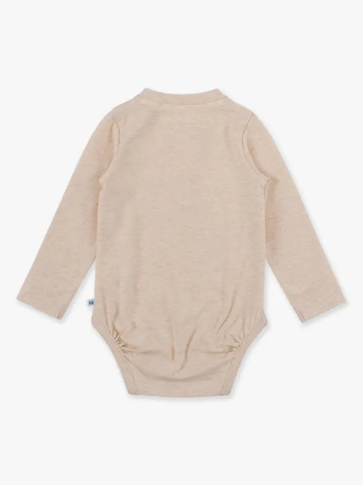 Baby Boys Heather Oatmeal Knit Long Sleeve 2-Button Henley Bodysuit