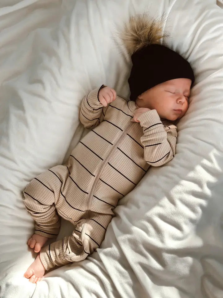 Infant Boy Stripe Ribbed 2-Way Zip Romper