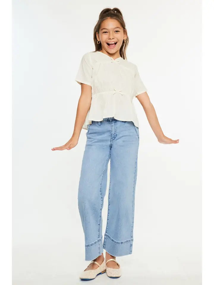KanCan Youth Girls High Rise Crop Wide Leg Jeans