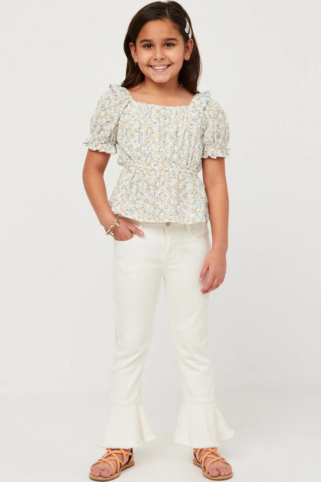 Youth Girls Embroidered Eyelet Peplum Top