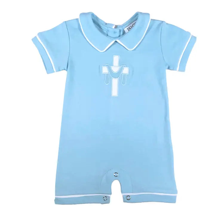 Infant Boy Short Sleeve Collared Cross Romper