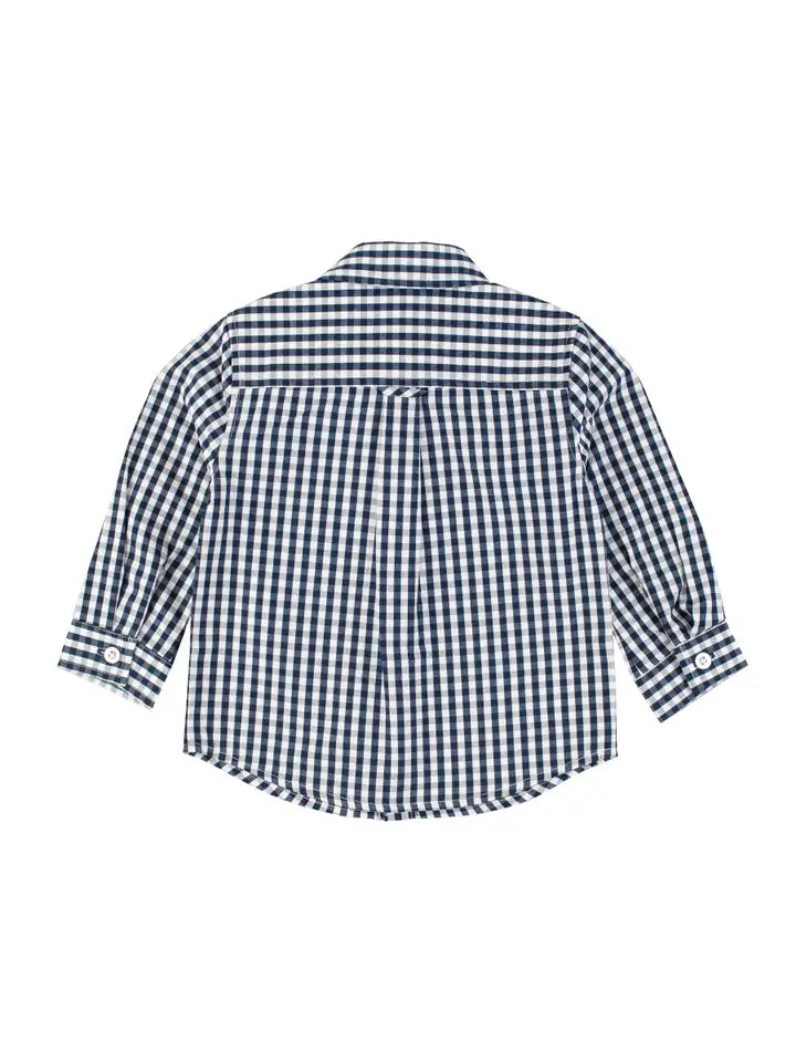Boys Dark Navy Gingham Long Sleeve Button Down Shirt
