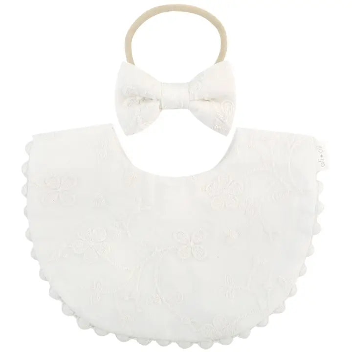 Cotton Double Sided Embroidered Baby Bib (Flowers & Bow)