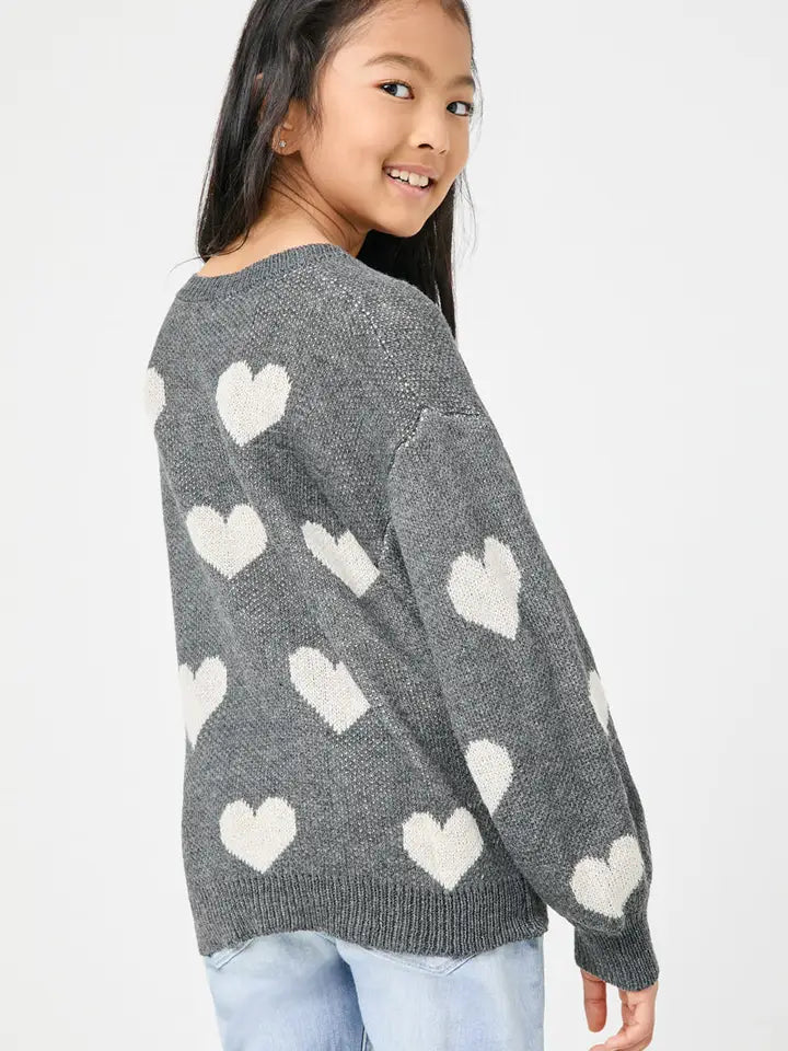 Youth Girls Knitted Heart Long Sleeve Pullover Sweater