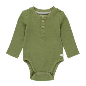 Baby Boys Dusty Olive Waffle Knit Henley Bodysuit