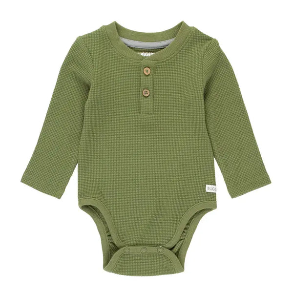 Baby Boys Dusty Olive Waffle Knit Henley Bodysuit