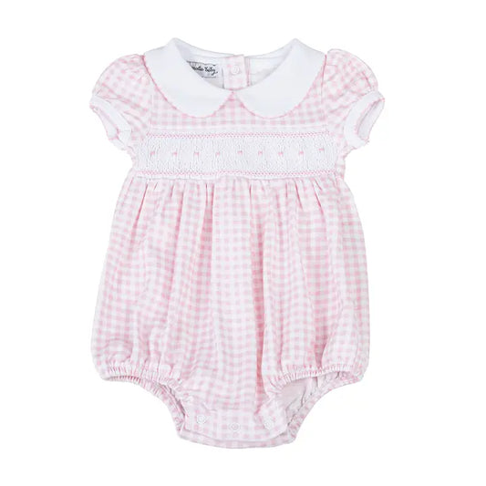 Infant Girl Gingham Smocked Collared Bubble Romper