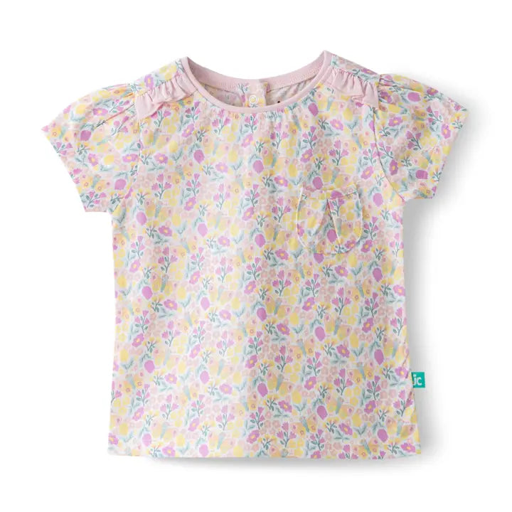 Baby Girl Floral Puff Sleeve Top And Eyelet Ruffle Skort Set