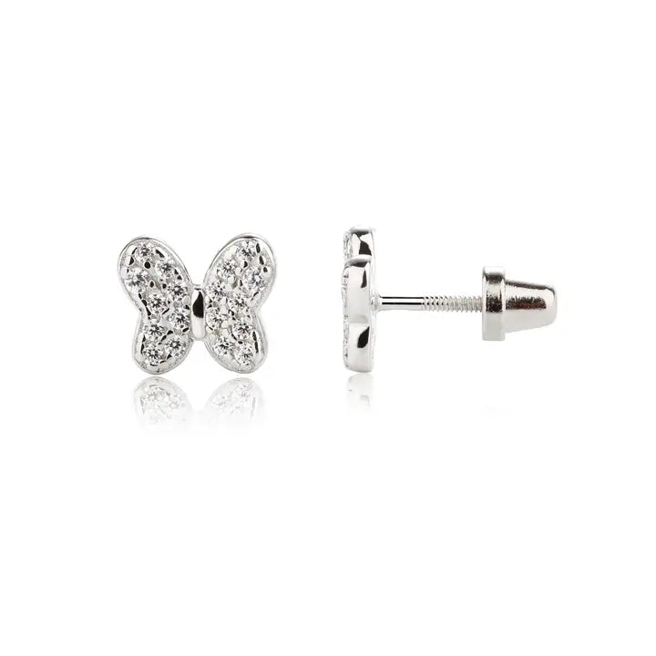 Sterling Silver Girls Butterfly Screw Back Earrings