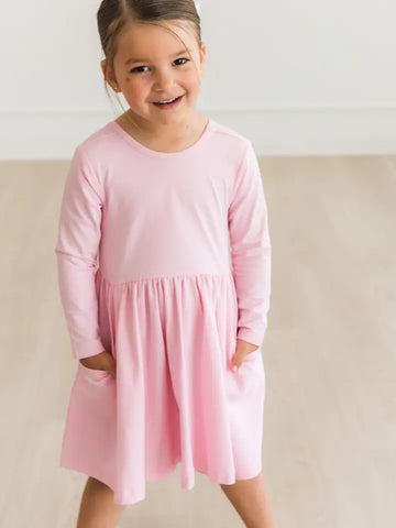Girls Pink Knit Long Sleeve Twirl Dress