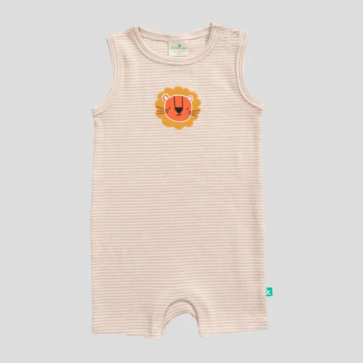 Infant Boy Sleeveless Striped Lion Romper