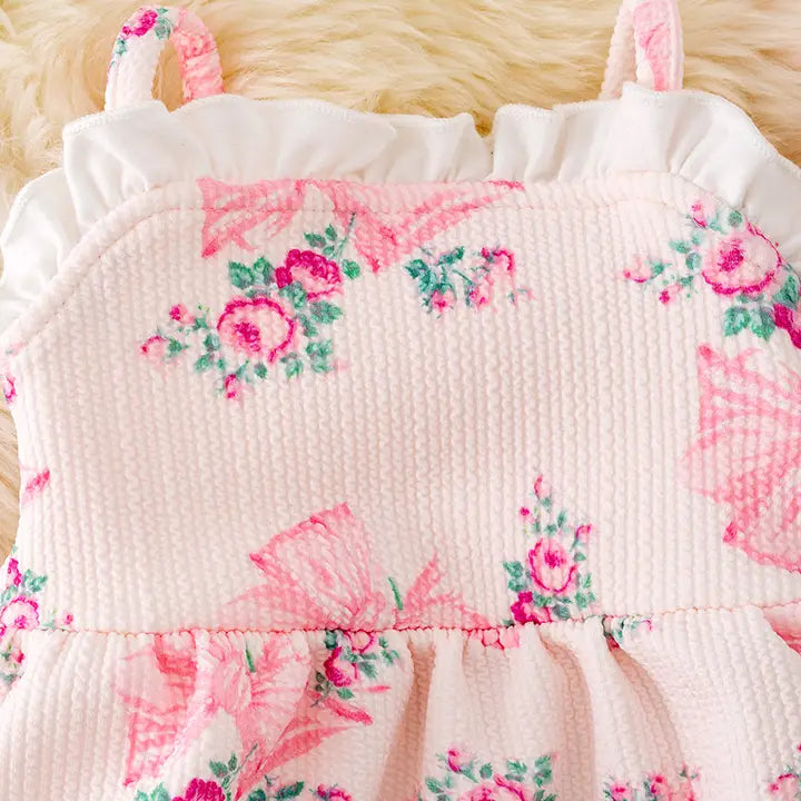 Floral Pink Bow Bubble Romper