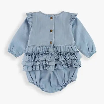 Baby Girls Light Wash Denim Bubble Romper